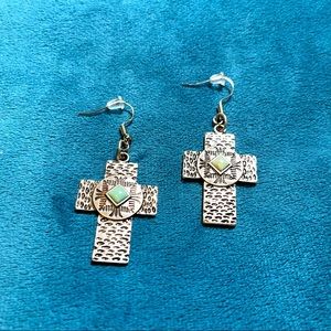 Artisan silver cross turquoise Earrings